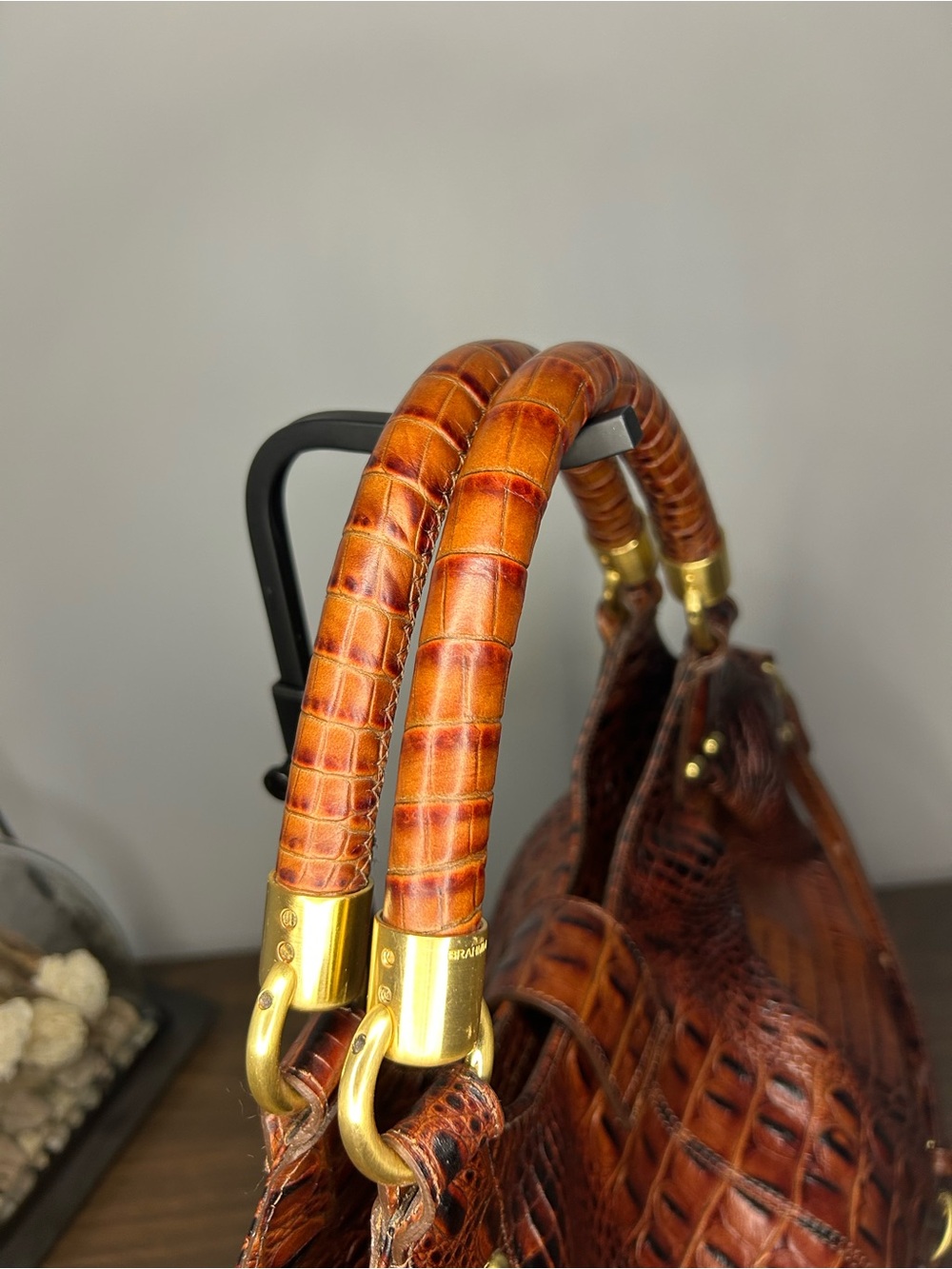 Brahmin Melbourne Elise Pecan Croc Embossed Satchel Bag - Picture 10 of 13
